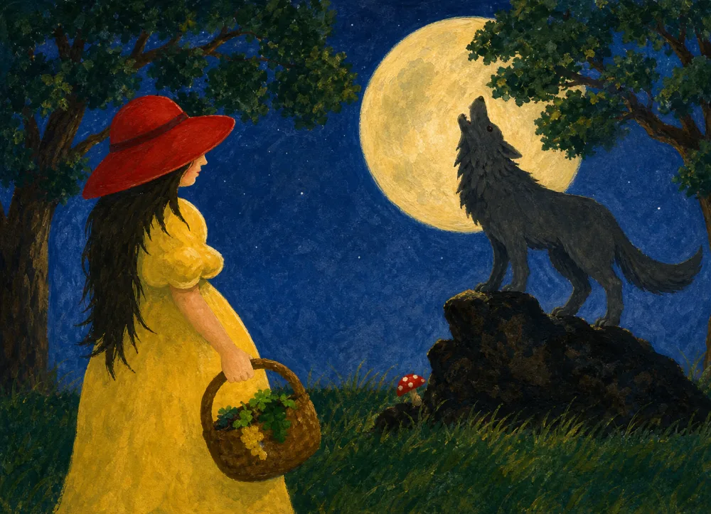 Illustration from Little Red Riding Hood, retold in English