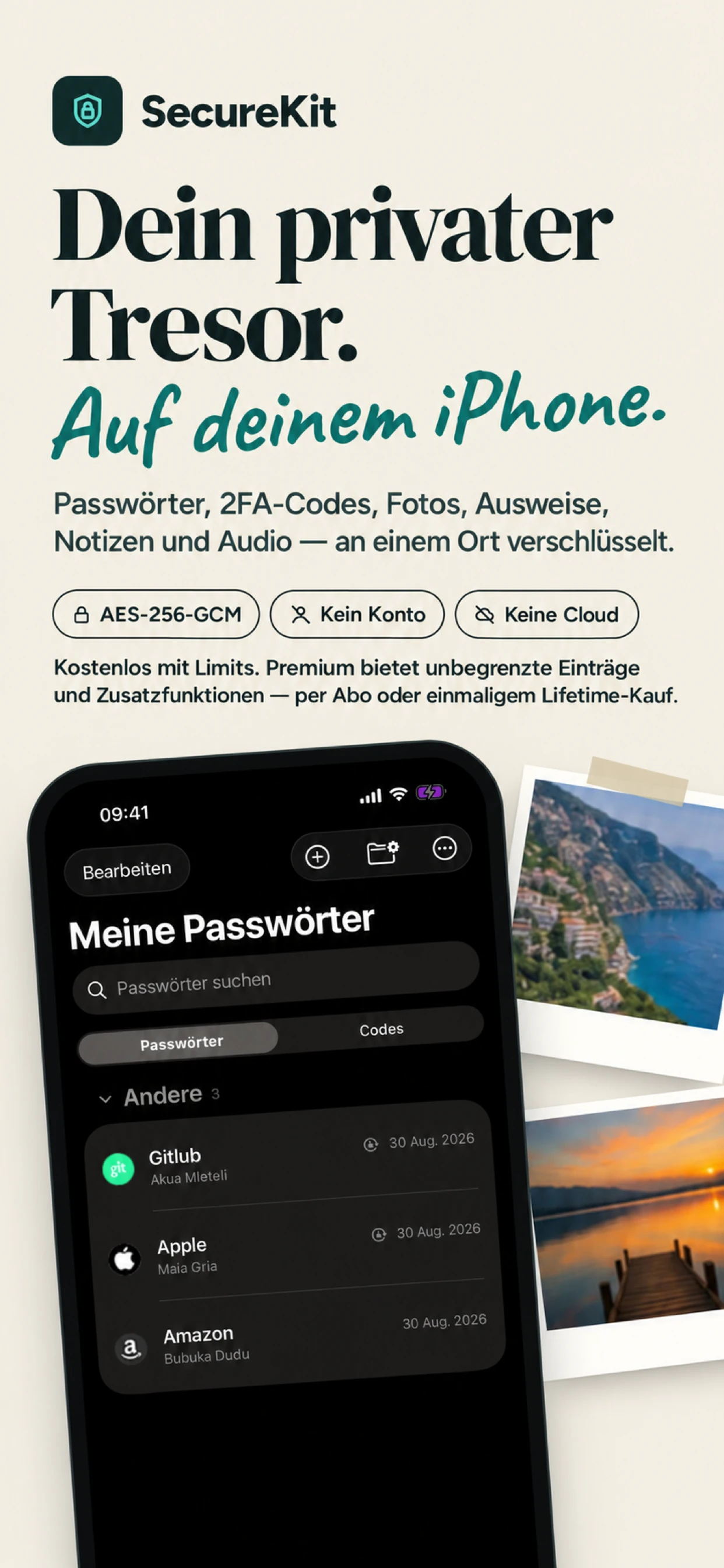 Verschlüsselter SecureKit-Tresor fürs iPhone mit kostenlosem Zugang und optionalem Premium