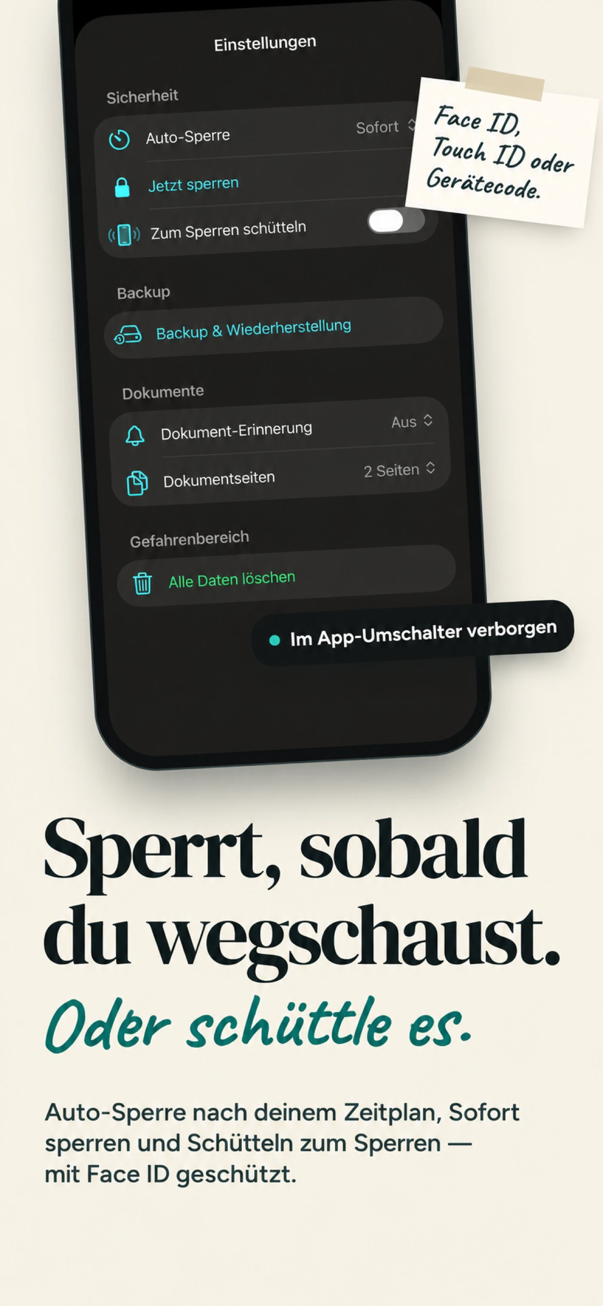 Sicherheitseinstellungen und automatische Sperre in SecureKit