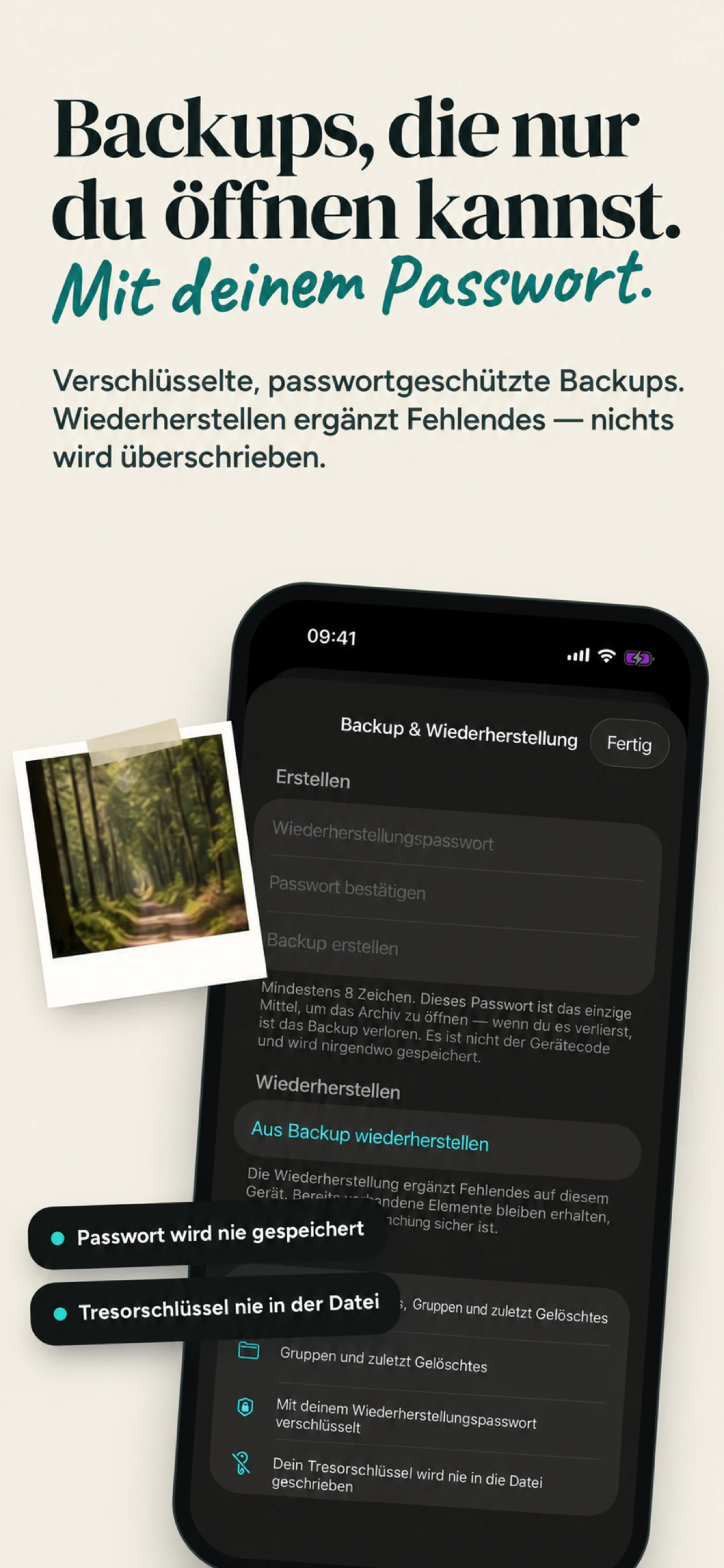 Verschlüsselte Backups in SecureKit erstellen und wiederherstellen