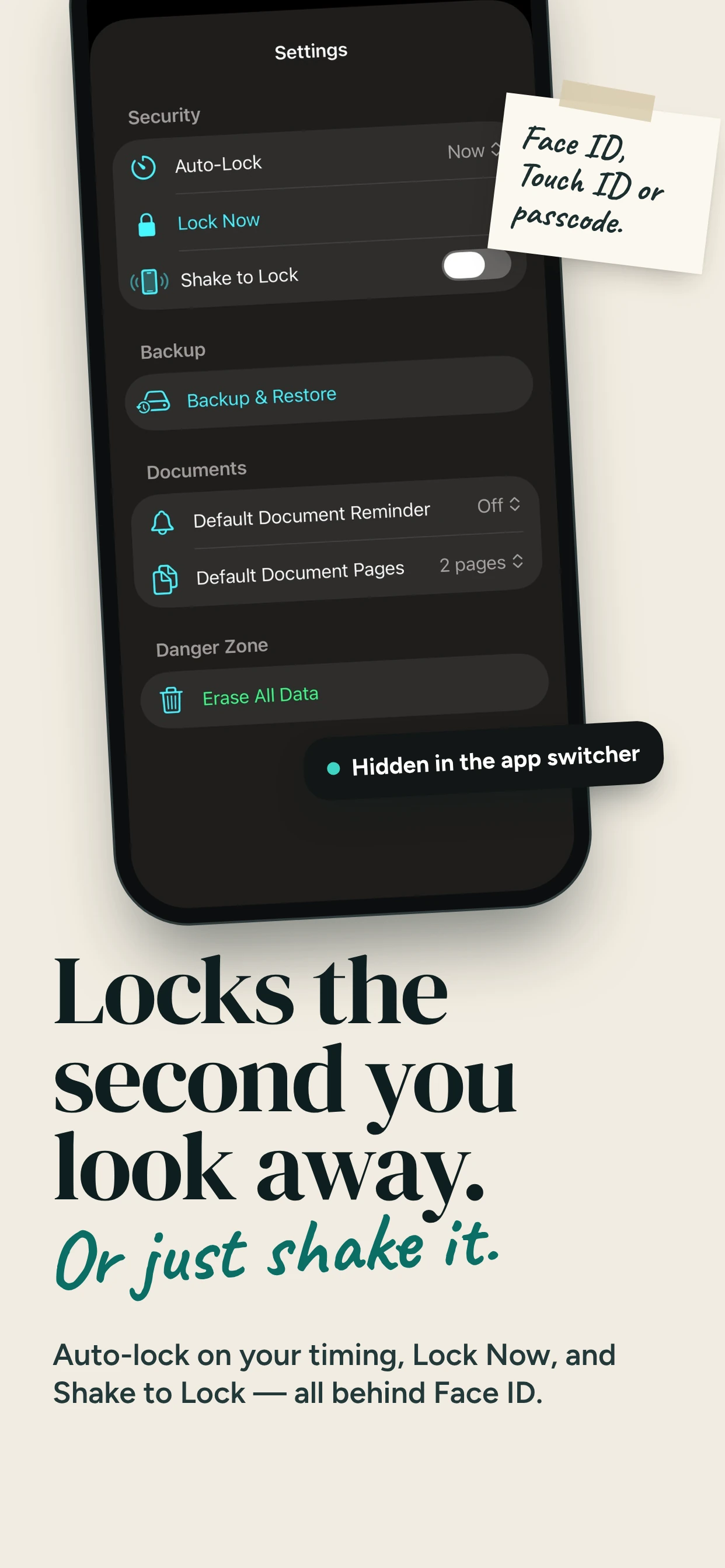 SecureKit security settings and automatic locking