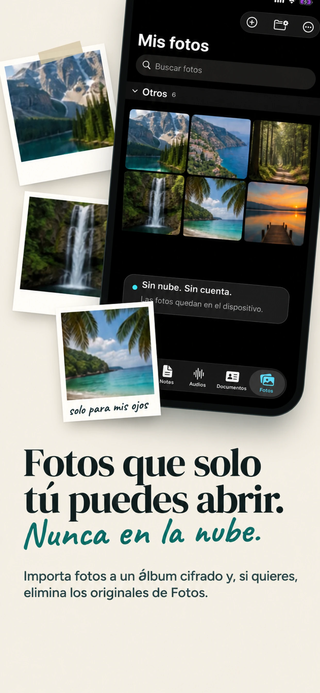 Bóveda de fotos privadas de SecureKit con cifrado en el dispositivo