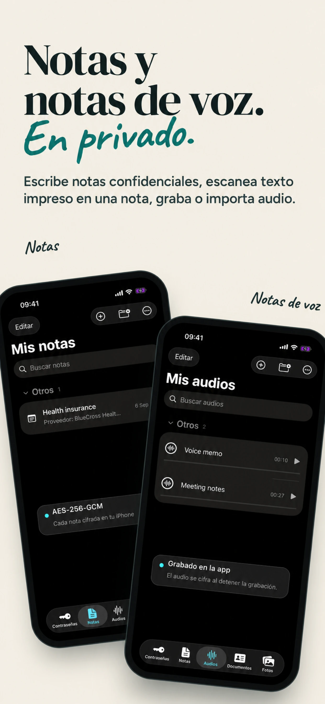 Notas privadas y grabaciones de audio cifradas en SecureKit