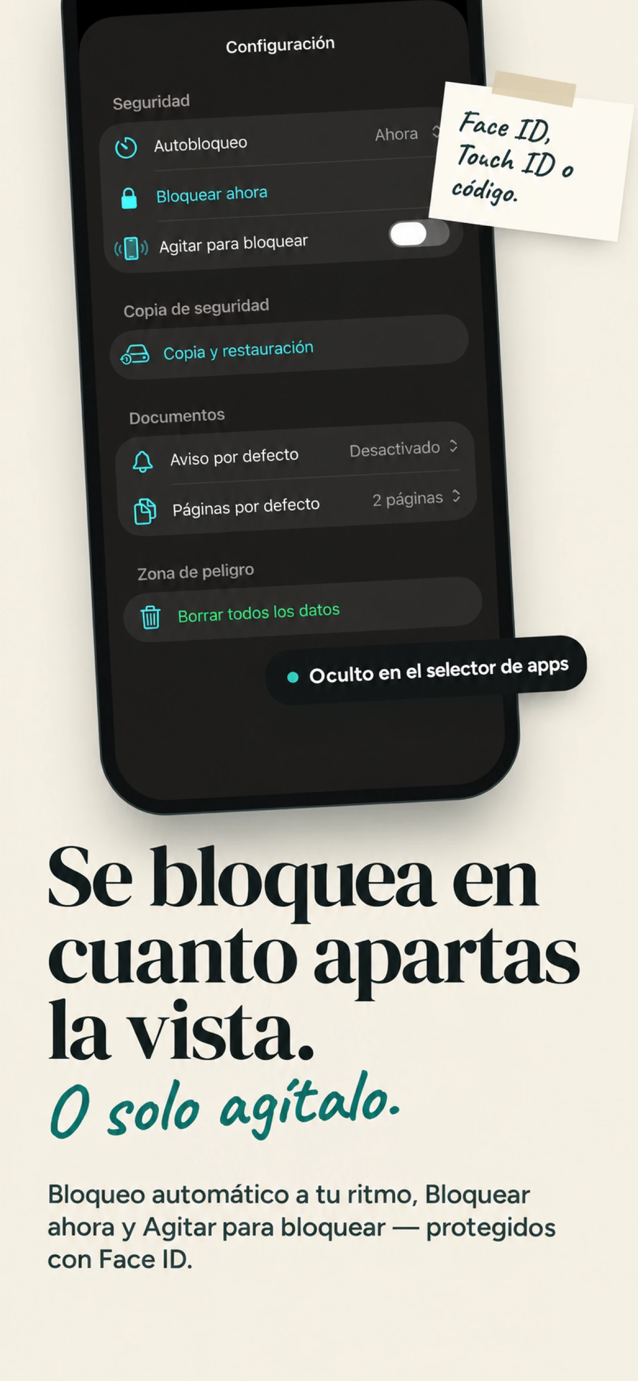 Ajustes de seguridad y bloqueo automático de SecureKit