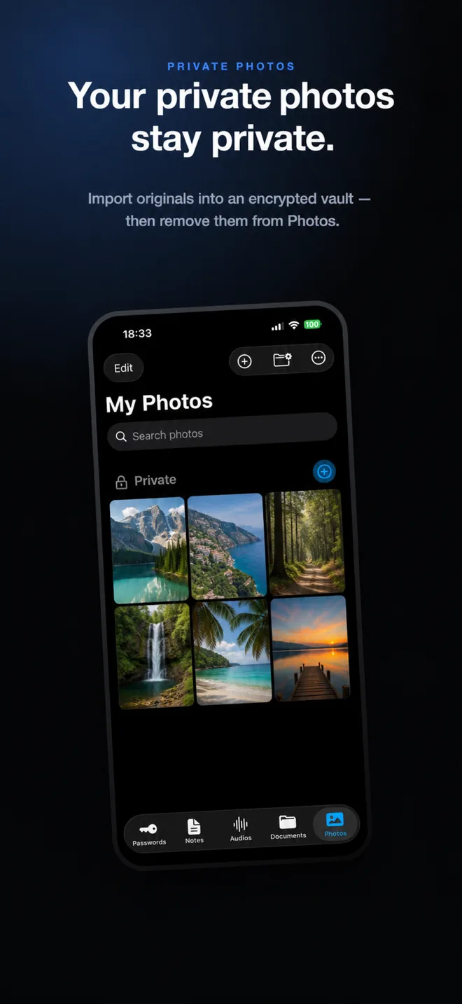 SecureKit encrypted private photo vault on iPhone