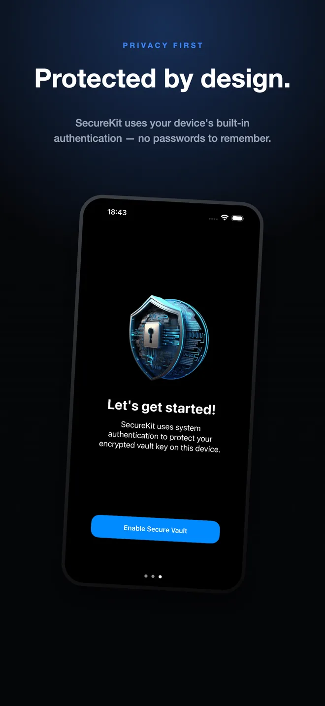 SecureKit onboarding screen explaining system authentication